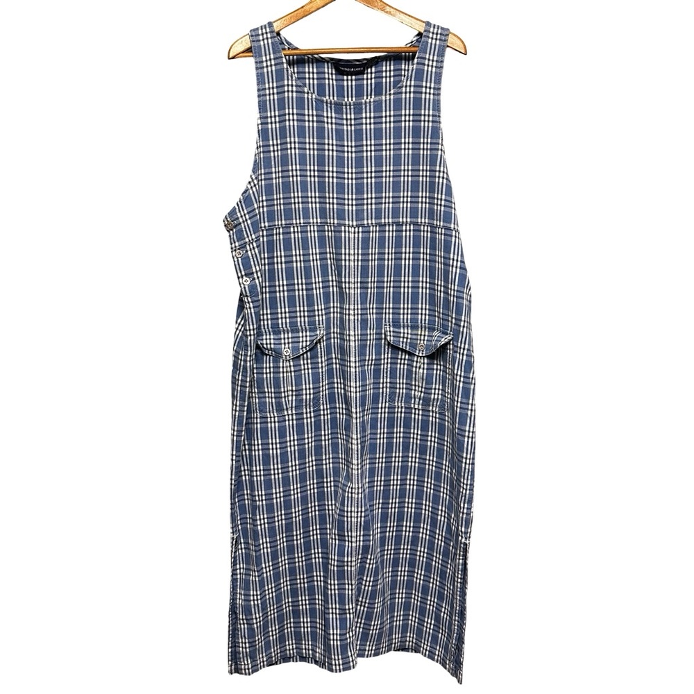 VTG Y2K Plaid Jumper Dress Blue White Cottagecore Pinafore Midi Dress SZ 2X
